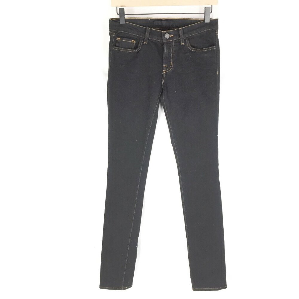 J Brand Jeans Size 29 Black stretch denim tan stitching skinny pencil leg